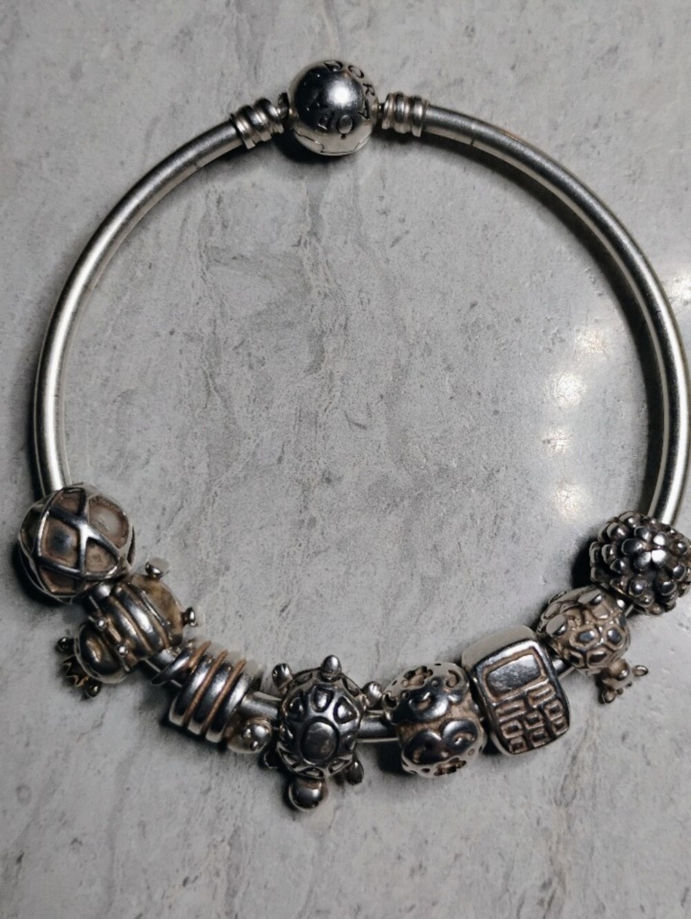 Pandora Bangle Bracelet w/ 8 Pandora Charms